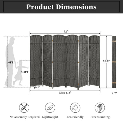 Divisorio per ambienti, divisorio pieghevole in fibra intrecciata, alto 6 piedi, indipendente