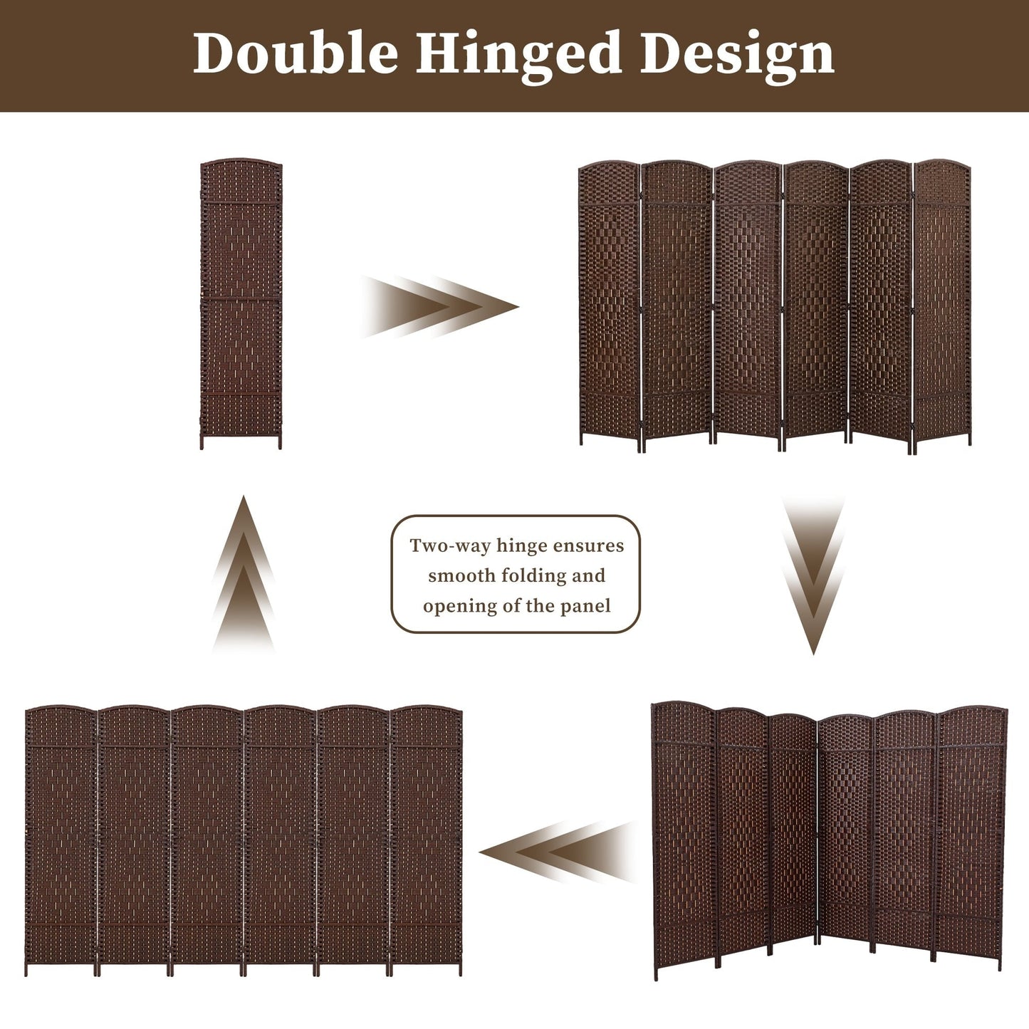 Divisorio per ambienti, divisorio pieghevole in fibra intrecciata, alto 6 piedi, indipendente