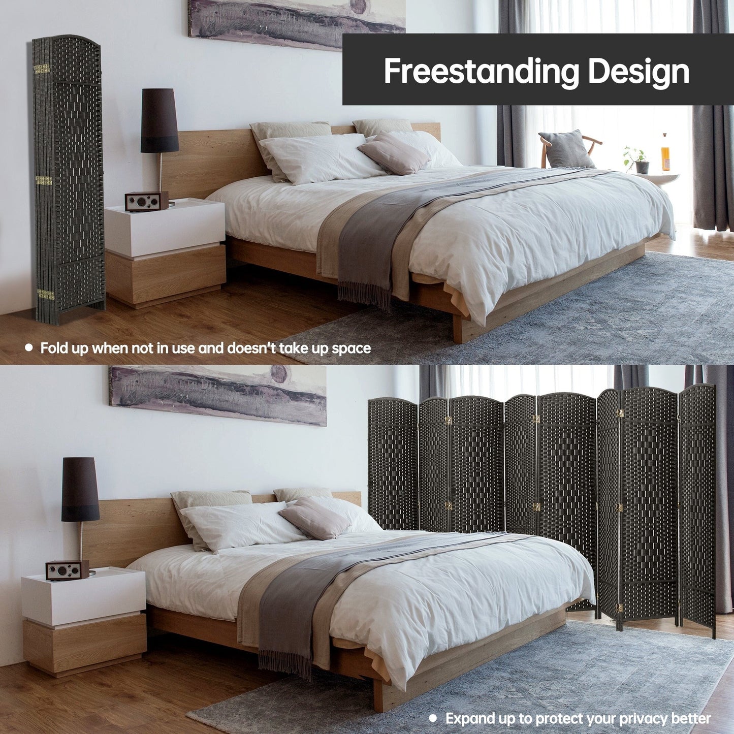 Divisorio per ambienti, divisorio pieghevole in fibra intrecciata, alto 6 piedi, indipendente