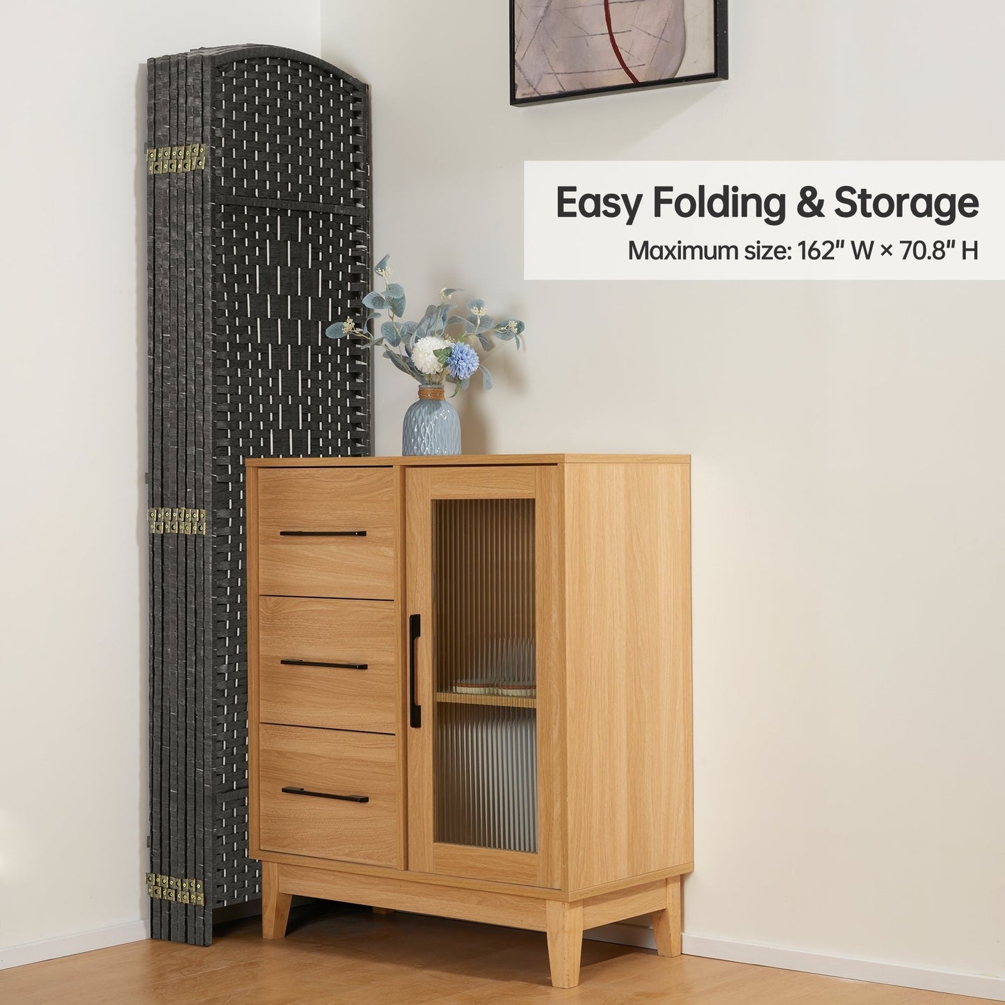 Divisorio per ambienti, divisorio pieghevole in fibra intrecciata, alto 6 piedi, indipendente