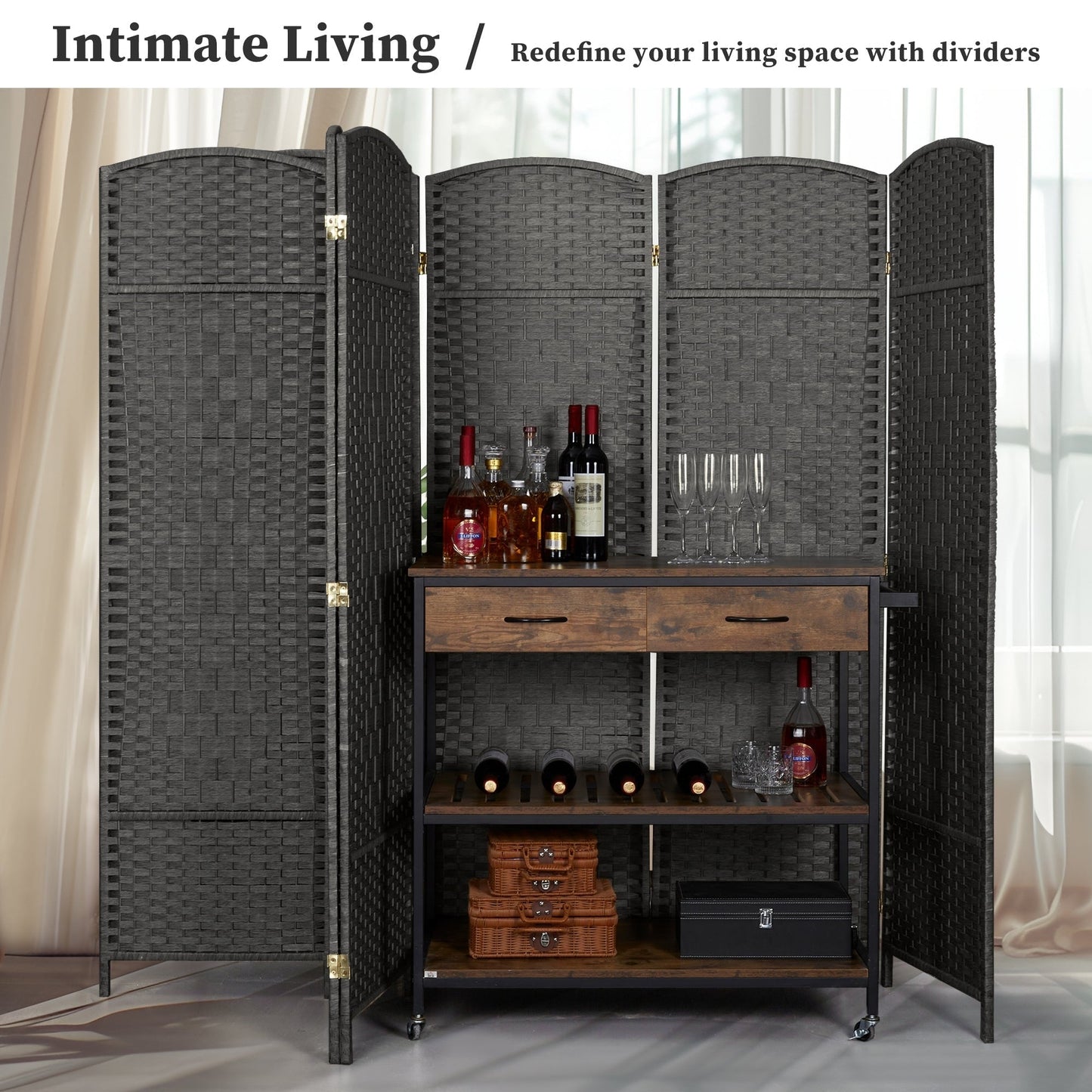 Divisorio per ambienti, divisorio pieghevole in fibra intrecciata, alto 6 piedi, indipendente