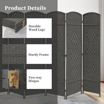 Divisorio per ambienti, divisorio pieghevole in fibra intrecciata, alto 6 piedi, indipendente