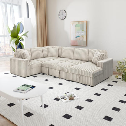 Divano letto estraibile Roomfitters da 122 pollici, divano letto in tessuto morbido, comodo divano letto imbottito a forma di U di grandi dimensioni