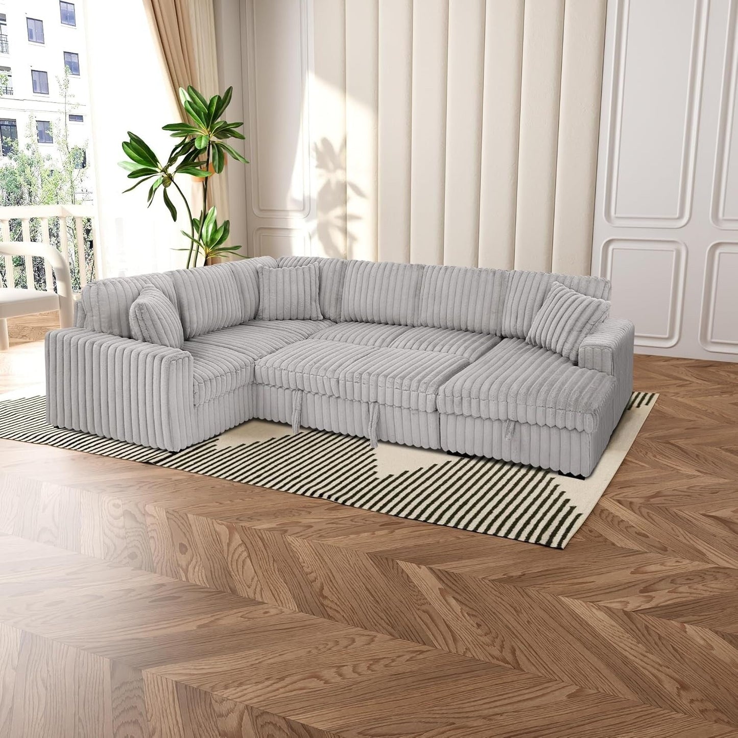 Divano letto estraibile Roomfitters da 122 pollici, divano letto in tessuto morbido, comodo divano letto imbottito a forma di U di grandi dimensioni