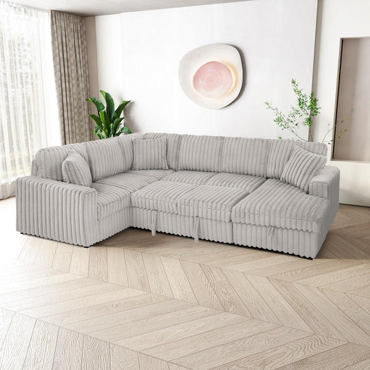 Divano letto estraibile Roomfitters da 122 pollici, divano letto in tessuto morbido, comodo divano letto imbottito a forma di U di grandi dimensioni