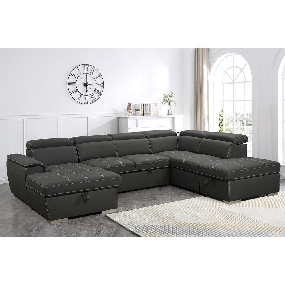 Divano componibile a U Roomfitters 128 con pouf, divano modulare reversibile a 7 posti con seduta contenitore, grigio