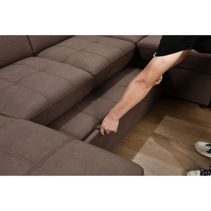 Divano componibile a U Roomfitters 128 con pouf, divano modulare reversibile, divano a 7 posti con seduta contenitore