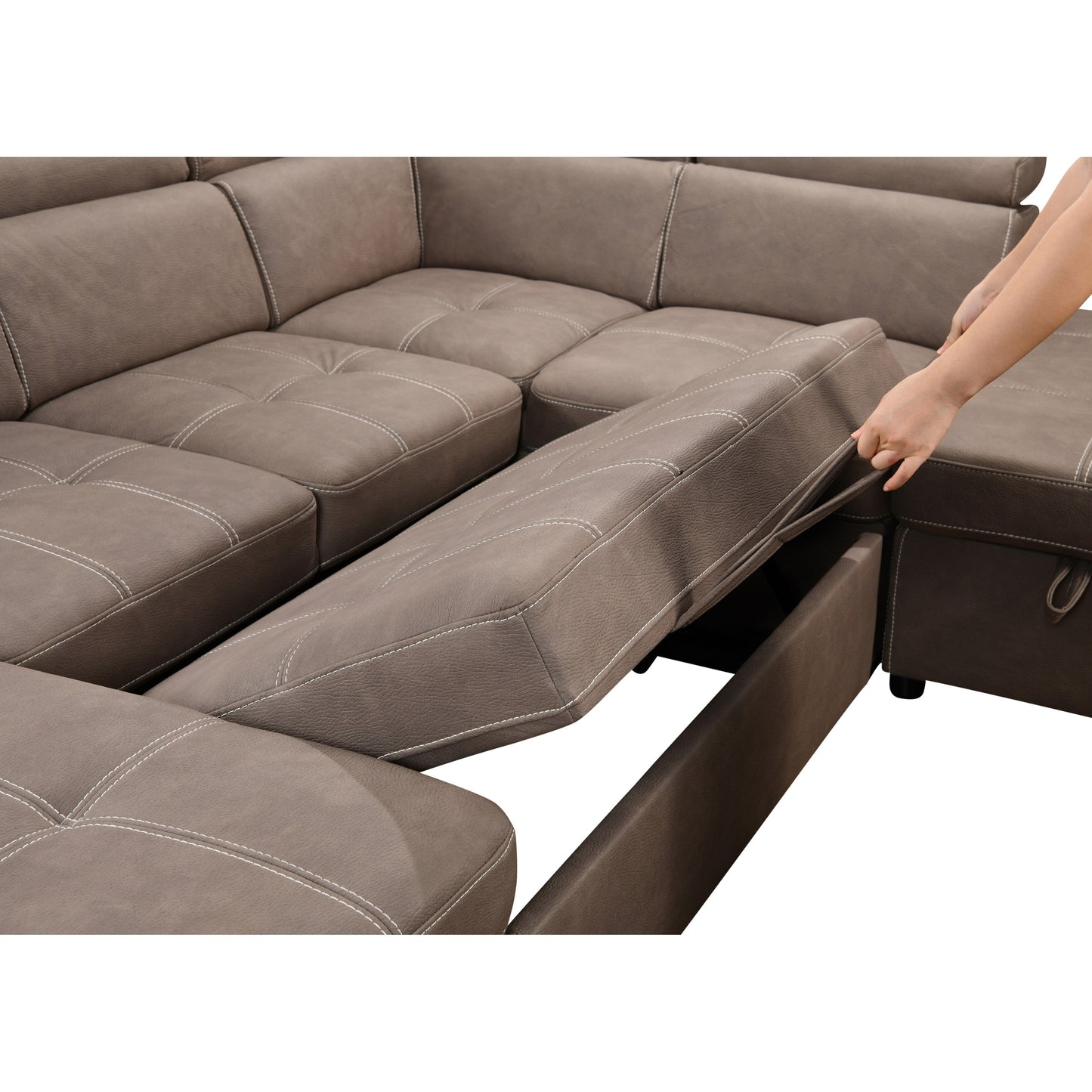 Divano componibile a U Roomfitters 128 con pouf, set di divani modulari reversibili con contenitore