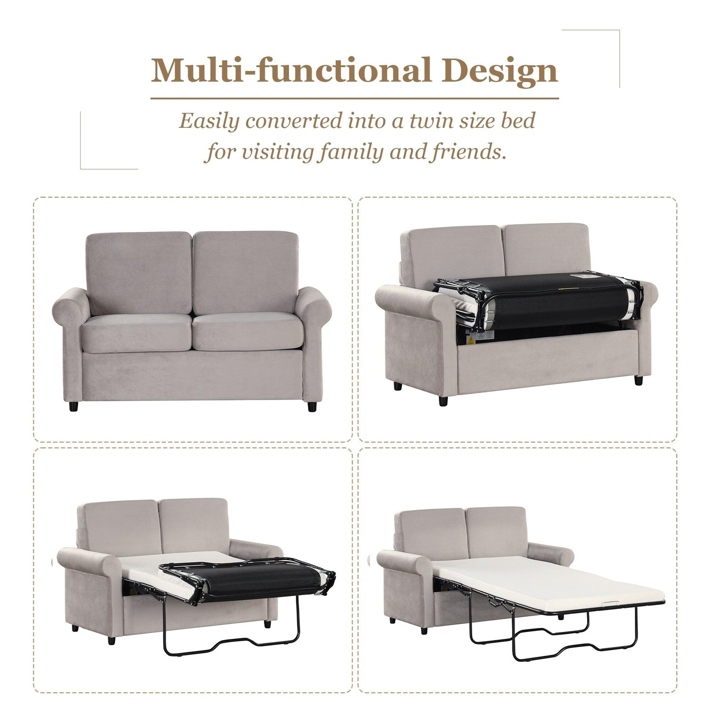 Divano letto estraibile 2 in 1 Roomfitters con materasso singolo di alta qualità, porte USB e design salvaspazio per il soggiorno