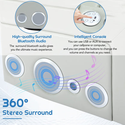 Poltrona reclinabile elettrica in similpelle girevole a 270° Roomfitters con suono surround integrato, tavolino rimovibile, bracciolo nascosto