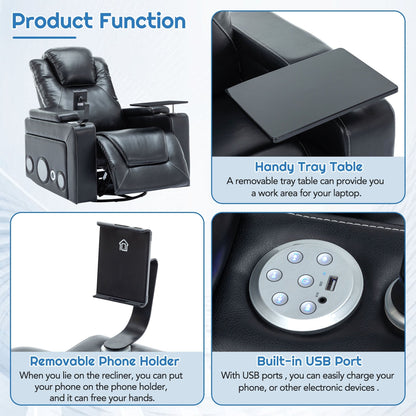 Poltrona reclinabile elettrica in similpelle girevole a 270° Roomfitters con suono surround integrato, tavolino rimovibile, bracciolo nascosto