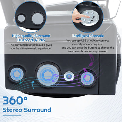 Poltrona reclinabile elettrica in similpelle girevole a 270° Roomfitters con suono surround integrato, tavolino rimovibile, bracciolo nascosto