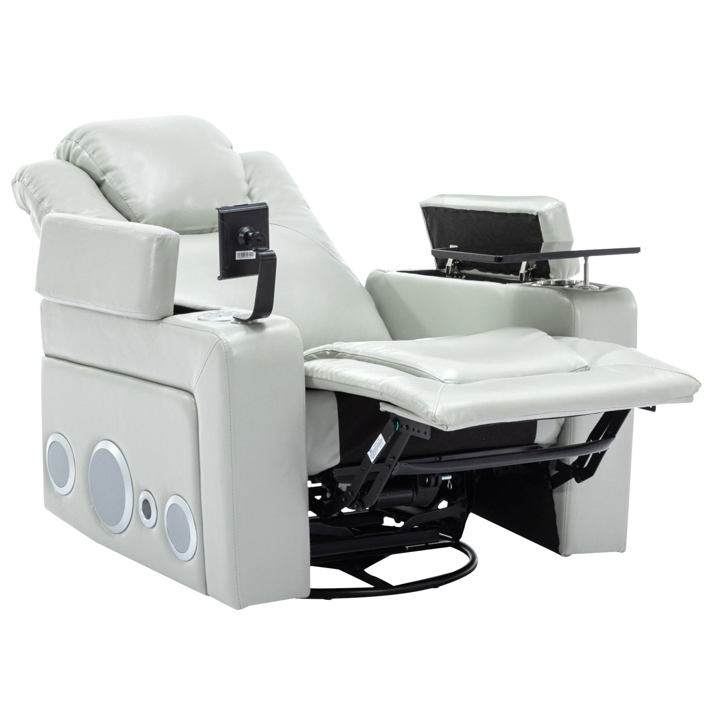 Poltrona reclinabile elettrica in similpelle girevole a 270° Roomfitters con suono surround integrato, tavolino rimovibile, bracciolo nascosto