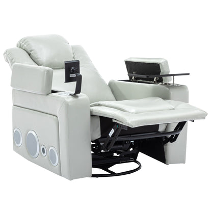 Poltrona reclinabile elettrica in similpelle girevole a 270° Roomfitters con suono surround integrato, tavolino rimovibile, bracciolo nascosto