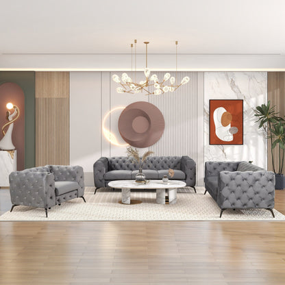 Set di divani rivestiti in velluto Roomfitters da 3 pezzi con robuste gambe in metallo, include divano a tre posti, divano a due posti e poltrona singola