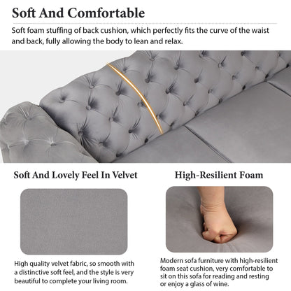 Set di divani rivestiti in velluto Roomfitters da 3 pezzi con robuste gambe in metallo, include divano a tre posti, divano a due posti e poltrona singola