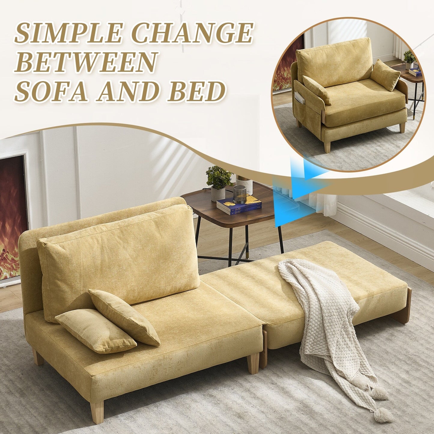 Divano letto reclinabile pieghevole 3 in 1 Roomfitters, divano letto trasformabile con cuscini per piccoli spazi, camera da letto o studio