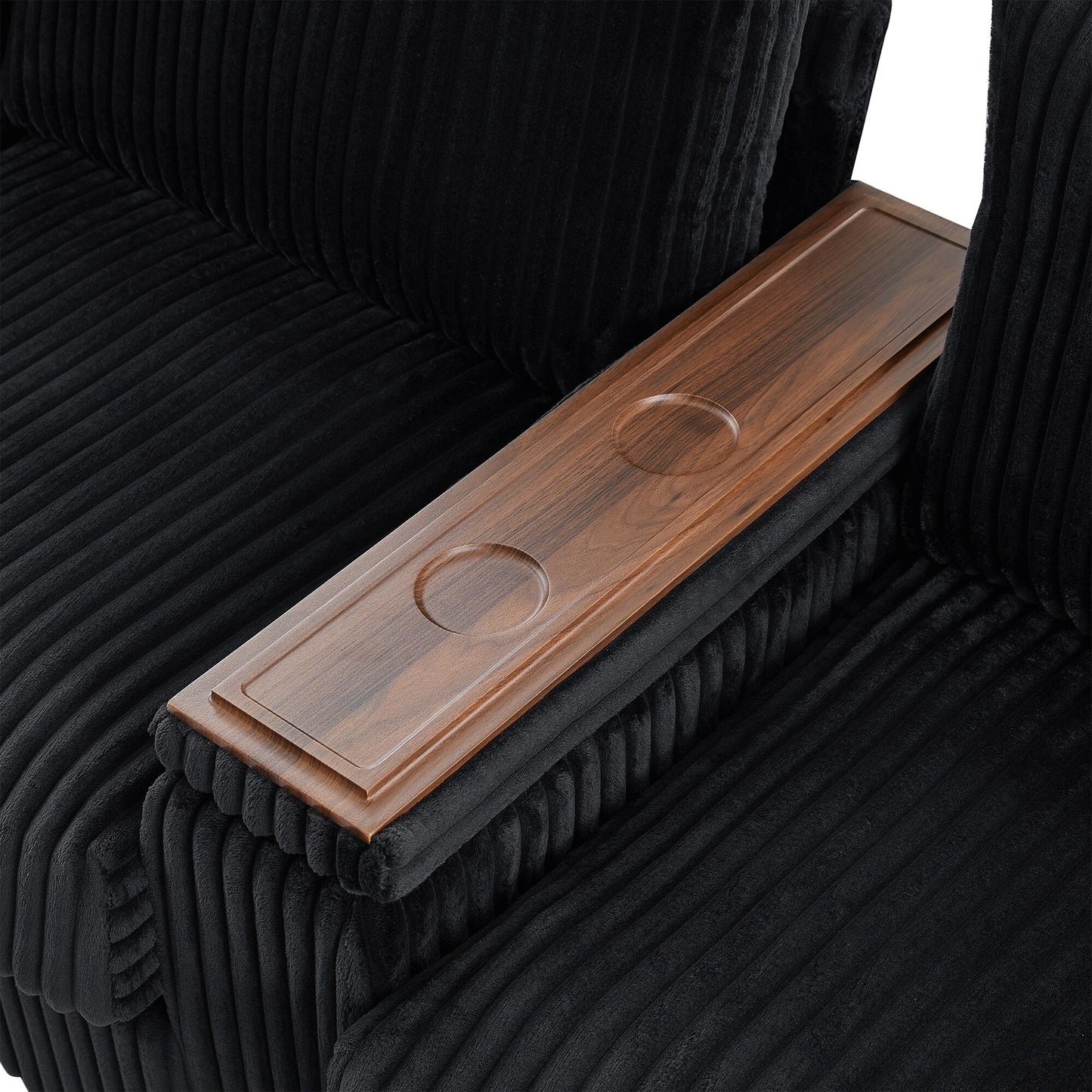 Divano moderno a 4 posti in velluto a coste Roomfitters con porte USB, braccioli portaoggetti nascosti e portabicchieri ribaltabili per il soggiorno