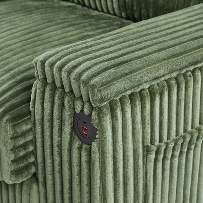 Divano moderno a 4 posti in velluto a coste Roomfitters con porte USB, braccioli portaoggetti nascosti e portabicchieri ribaltabili per il soggiorno