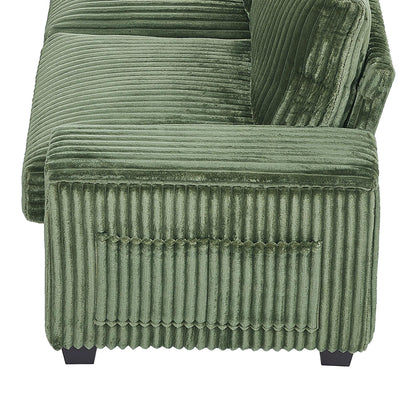 Divano moderno a 4 posti in velluto a coste Roomfitters con porte USB, braccioli portaoggetti nascosti e portabicchieri ribaltabili per il soggiorno