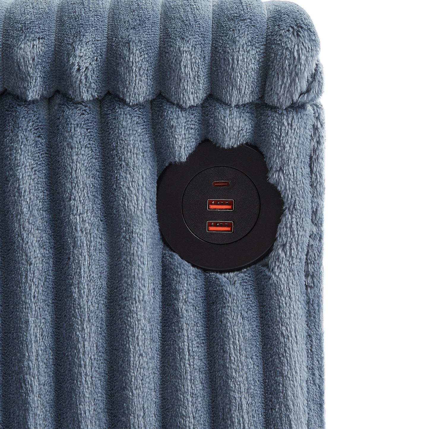 Divano moderno a 4 posti in velluto a coste Roomfitters con porte USB, braccioli portaoggetti nascosti e portabicchieri ribaltabili per il soggiorno