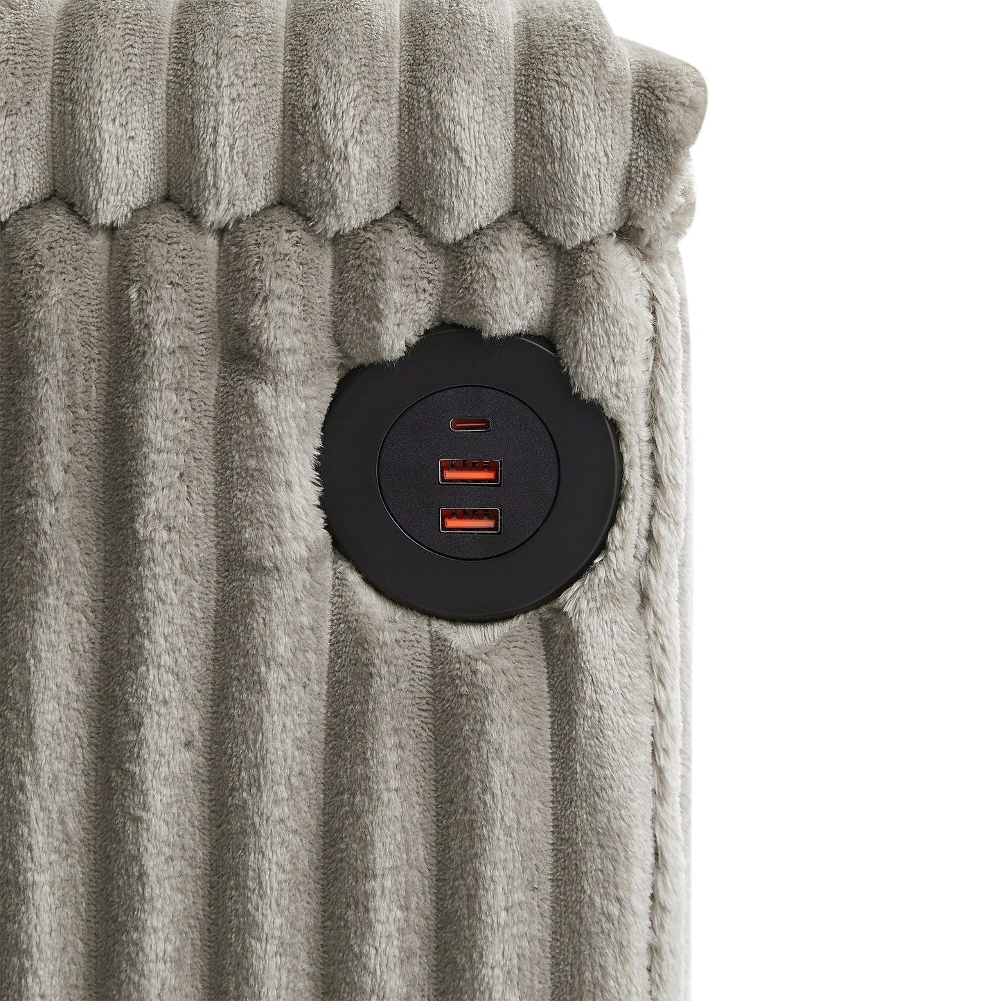 Divano moderno a 4 posti in velluto a coste Roomfitters con porte USB, braccioli portaoggetti nascosti e portabicchieri ribaltabili per il soggiorno