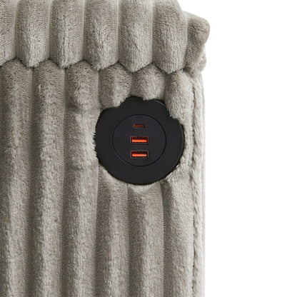 Divano moderno a 4 posti in velluto a coste Roomfitters con porte USB, braccioli portaoggetti nascosti e portabicchieri ribaltabili per il soggiorno