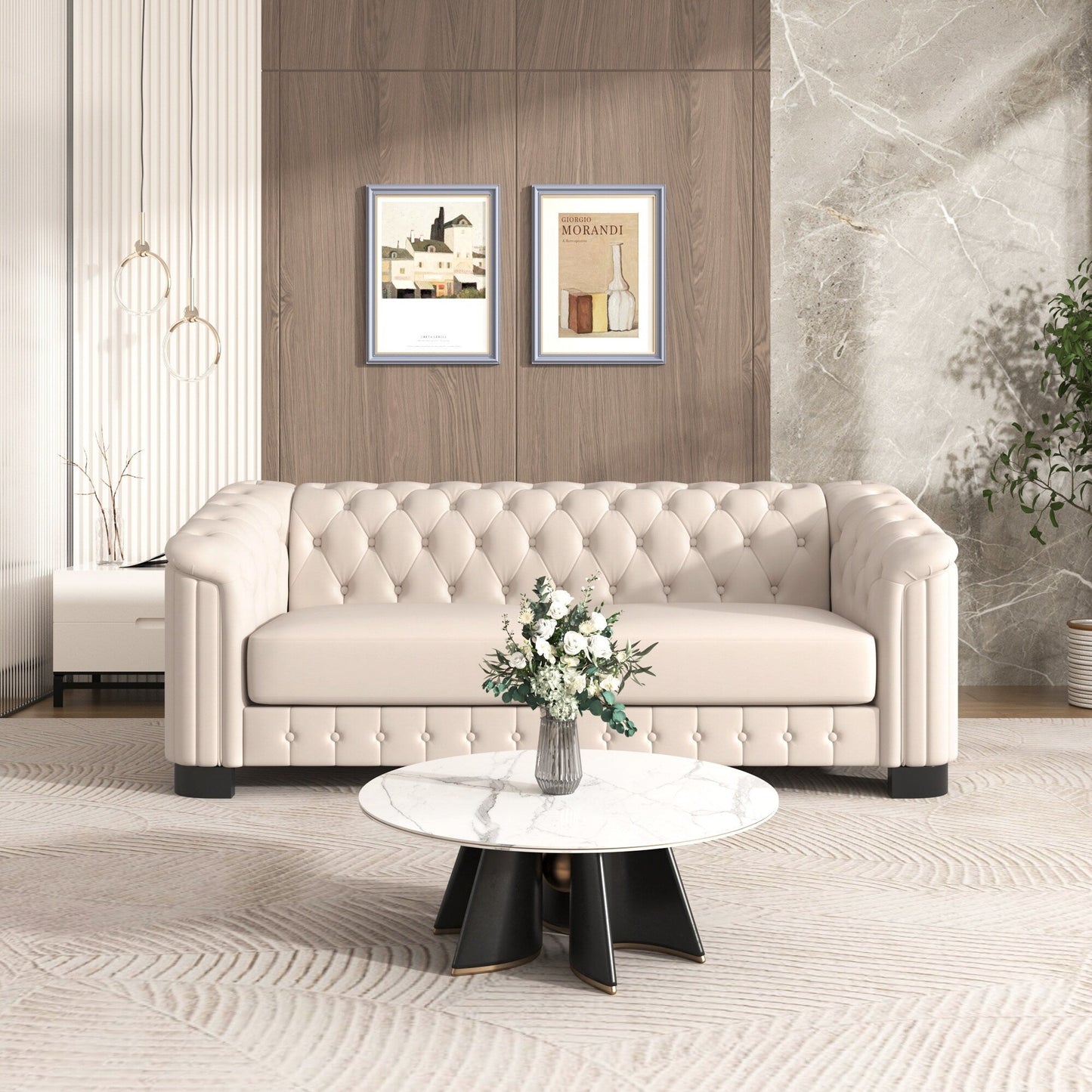 Divano in velluto moderno di metà secolo Roomfitters 82.4 con gambe in legno di gomma e cuscino di seduta spesso e rimovibile, 3 posti