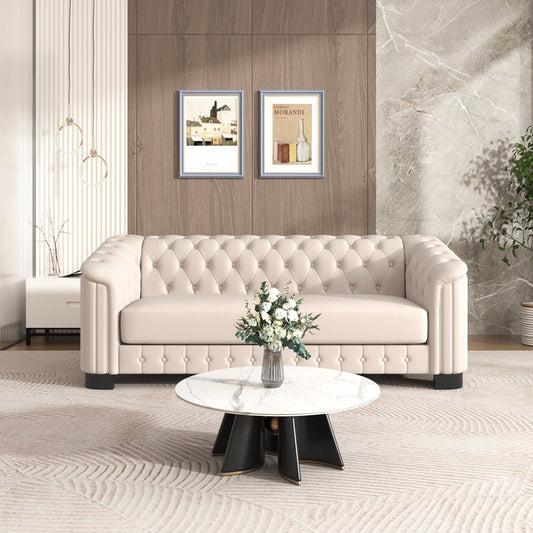 Divano in velluto moderno di metà secolo Roomfitters 82.4 con gambe in legno di gomma e cuscino di seduta spesso e rimovibile, 3 posti