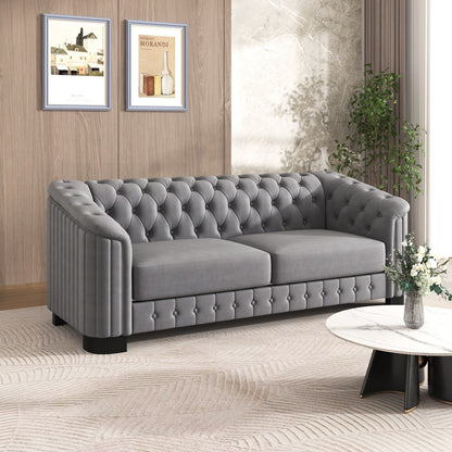 Divano in velluto moderno di metà secolo Roomfitters 82.4 con gambe in legno di gomma e cuscino di seduta spesso e rimovibile, 3 posti