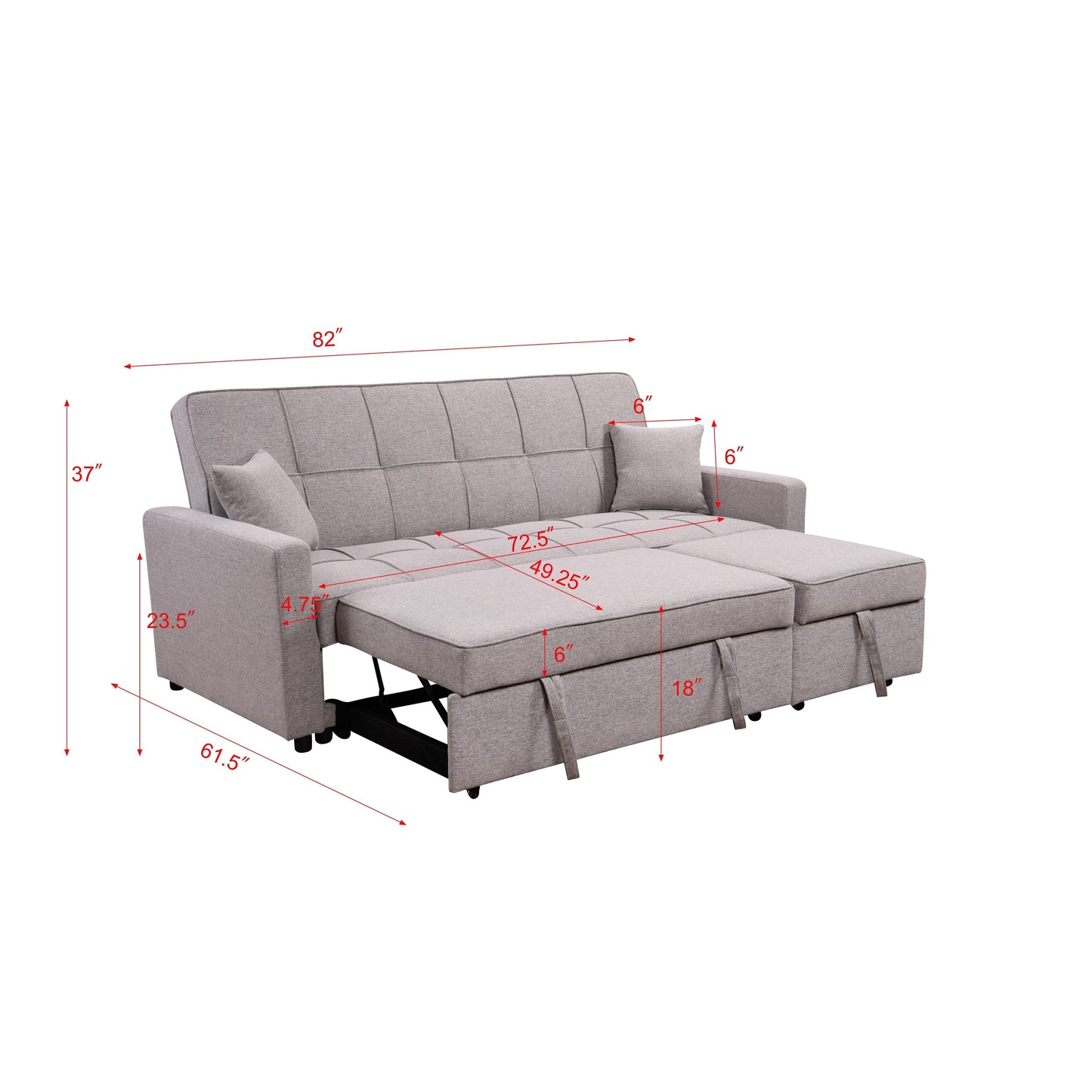 Divano letto imbottito di grandi dimensioni Roomfitters 83 con divano letto estraibile e schienale regolabile, divano letto trasformabile a 3 posti