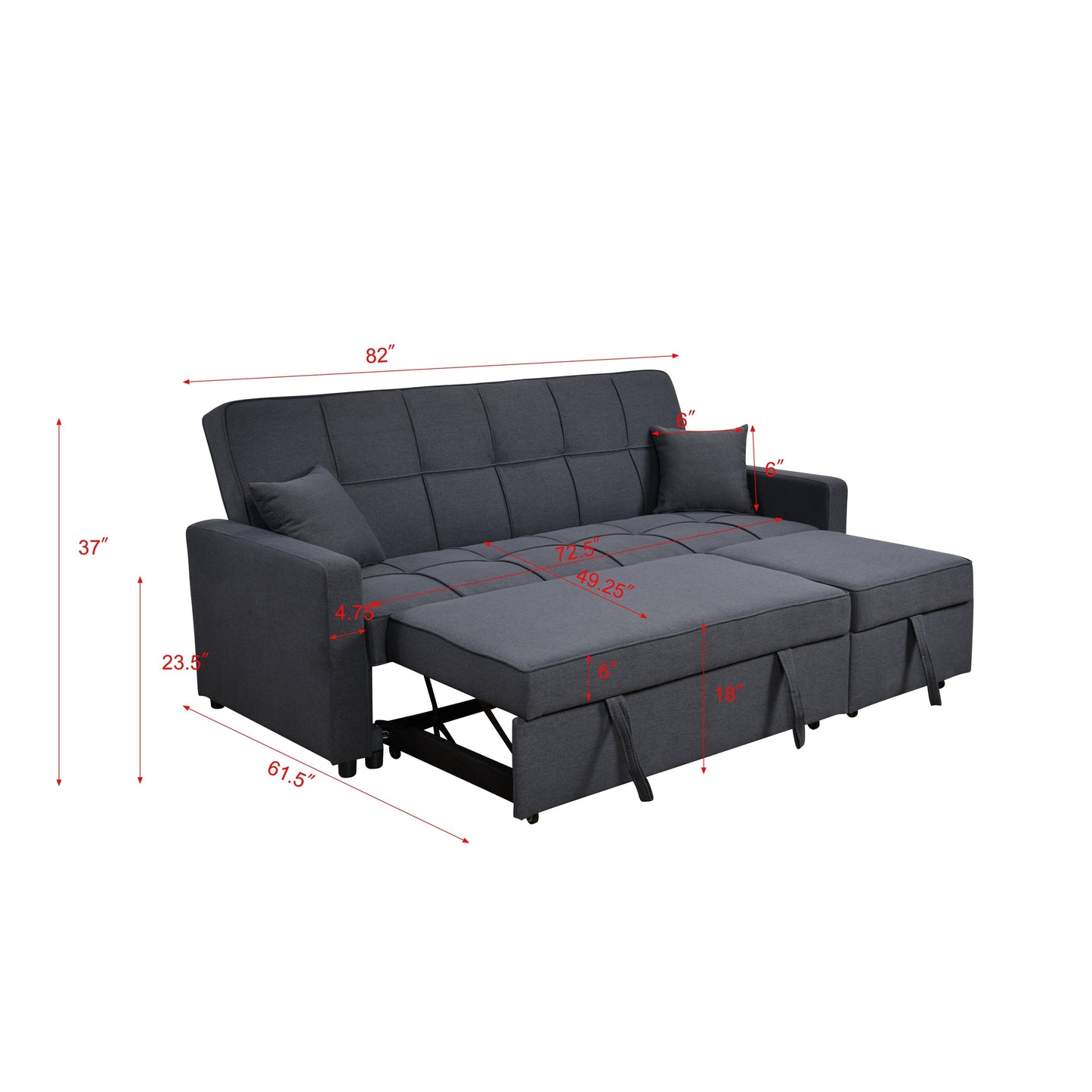 Divano letto imbottito di grandi dimensioni Roomfitters 83 con divano letto estraibile e schienale regolabile, divano letto trasformabile a 3 posti