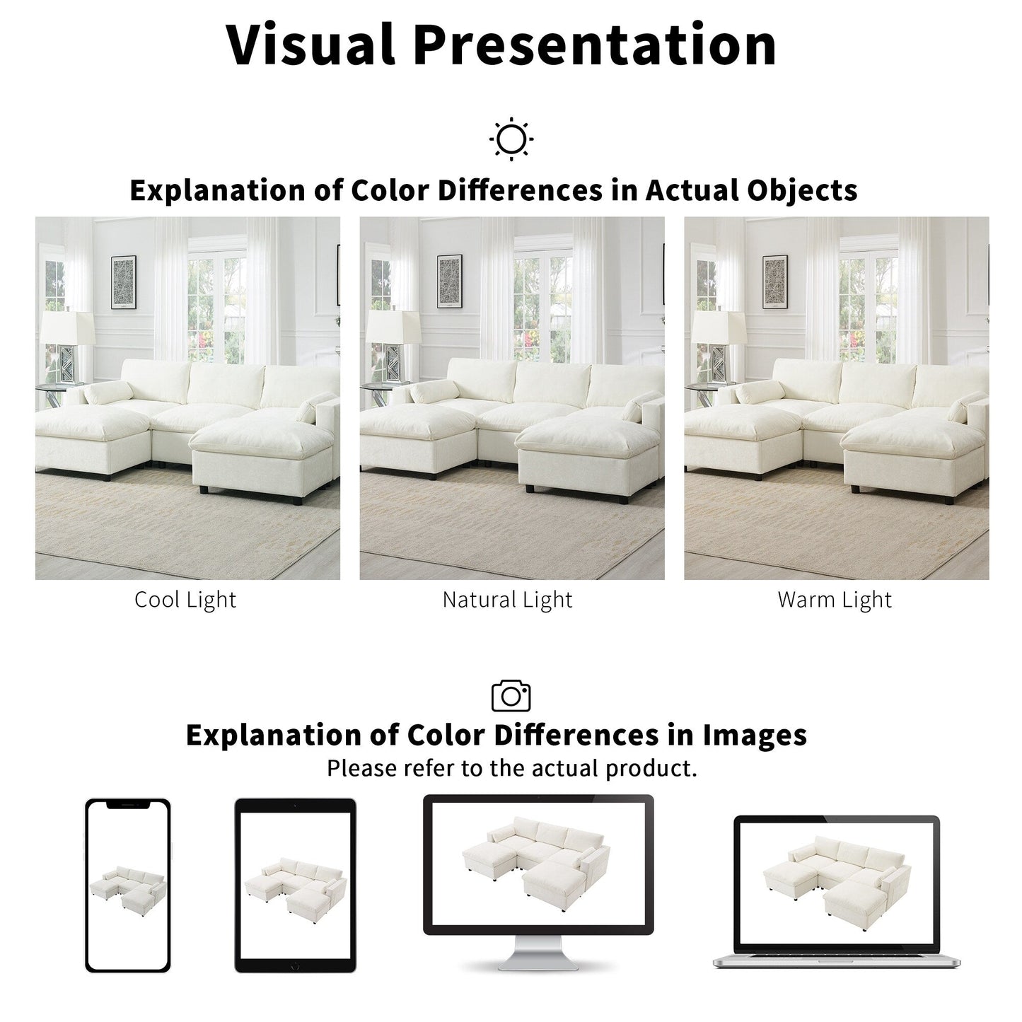 Divano componibile modulare in ciniglia Roomfitters 86.5, tasche portaoggetti, divano a U a 5 posti con cuscini e 2 pouf