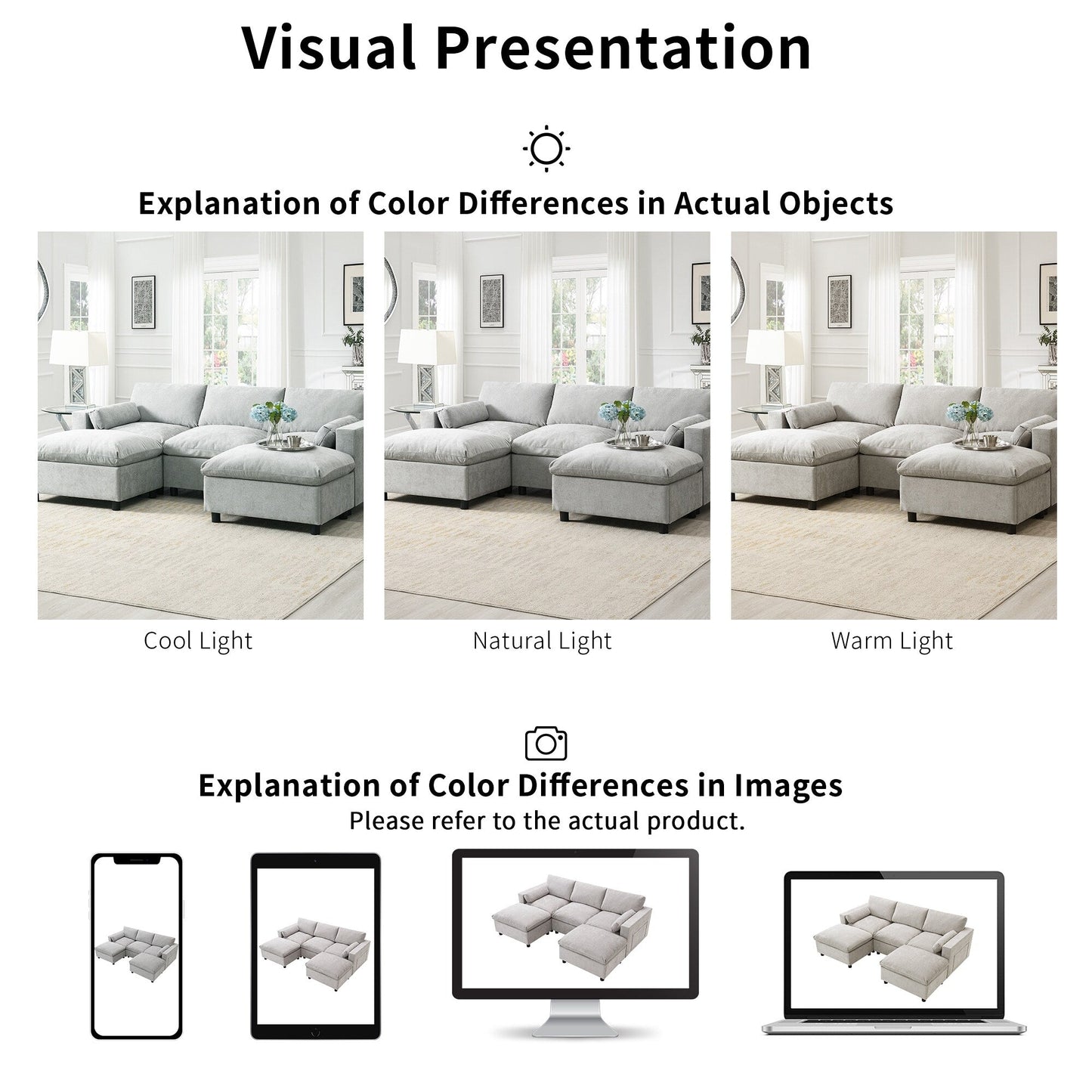 Divano componibile modulare in ciniglia Roomfitters 86.5, tasche portaoggetti, divano a U a 5 posti con cuscini e 2 pouf