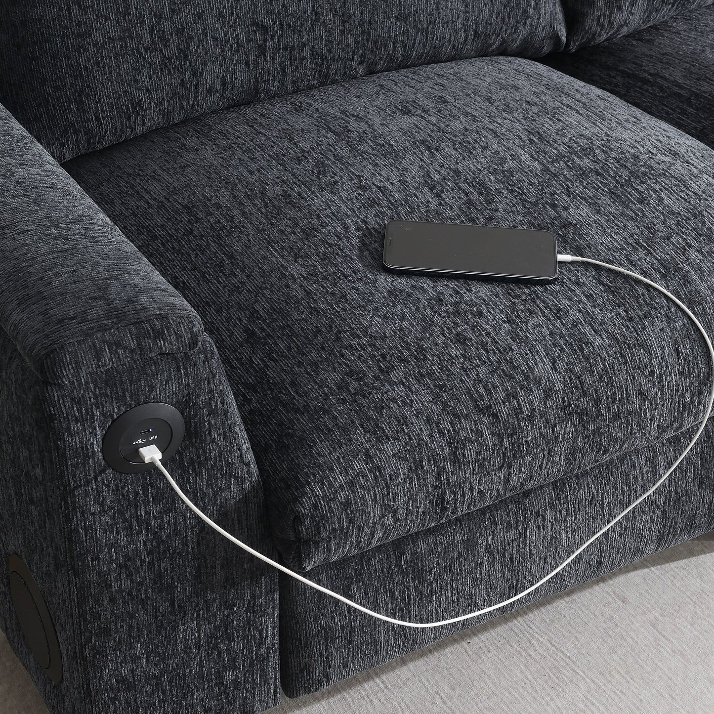 Divano componibile in ciniglia Roomfitters da 96'' x 35'' con altoparlante Bluetooth, comodo set divano a nuvola con tavolo a scomparsa, caricabatterie USB