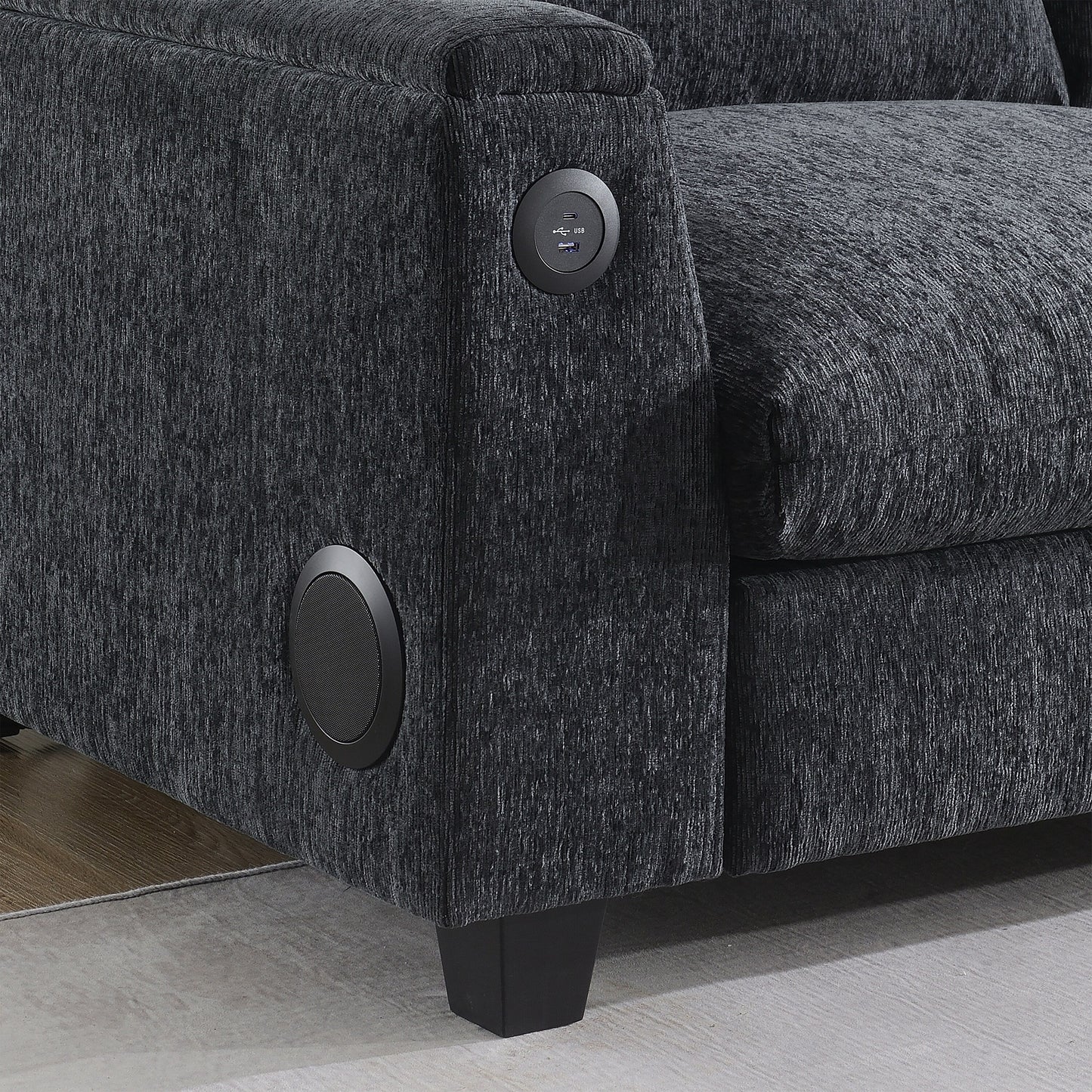 Divano componibile in ciniglia Roomfitters da 96'' x 35'' con altoparlante Bluetooth, comodo set divano a nuvola con tavolo a scomparsa, caricabatterie USB