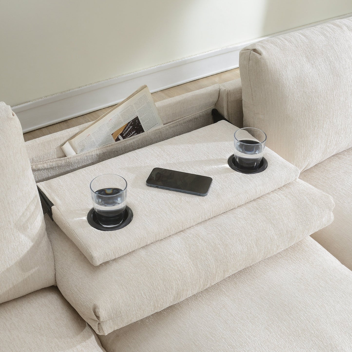 Divano componibile in ciniglia Roomfitters da 96'' x 35'' con altoparlante Bluetooth, comodo set divano a nuvola con tavolo a scomparsa, caricabatterie USB