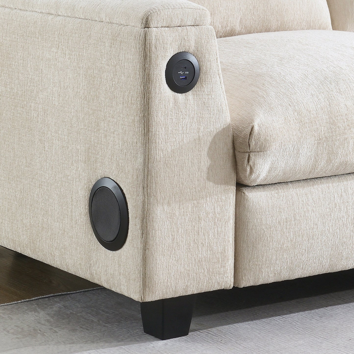 Divano componibile in ciniglia Roomfitters da 96'' x 35'' con altoparlante Bluetooth, comodo set divano a nuvola con tavolo a scomparsa, caricabatterie USB