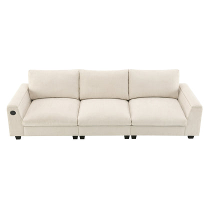 Divano componibile in ciniglia Roomfitters da 96'' x 35'' con altoparlante Bluetooth, comodo set divano a nuvola con tavolo a scomparsa, caricabatterie USB