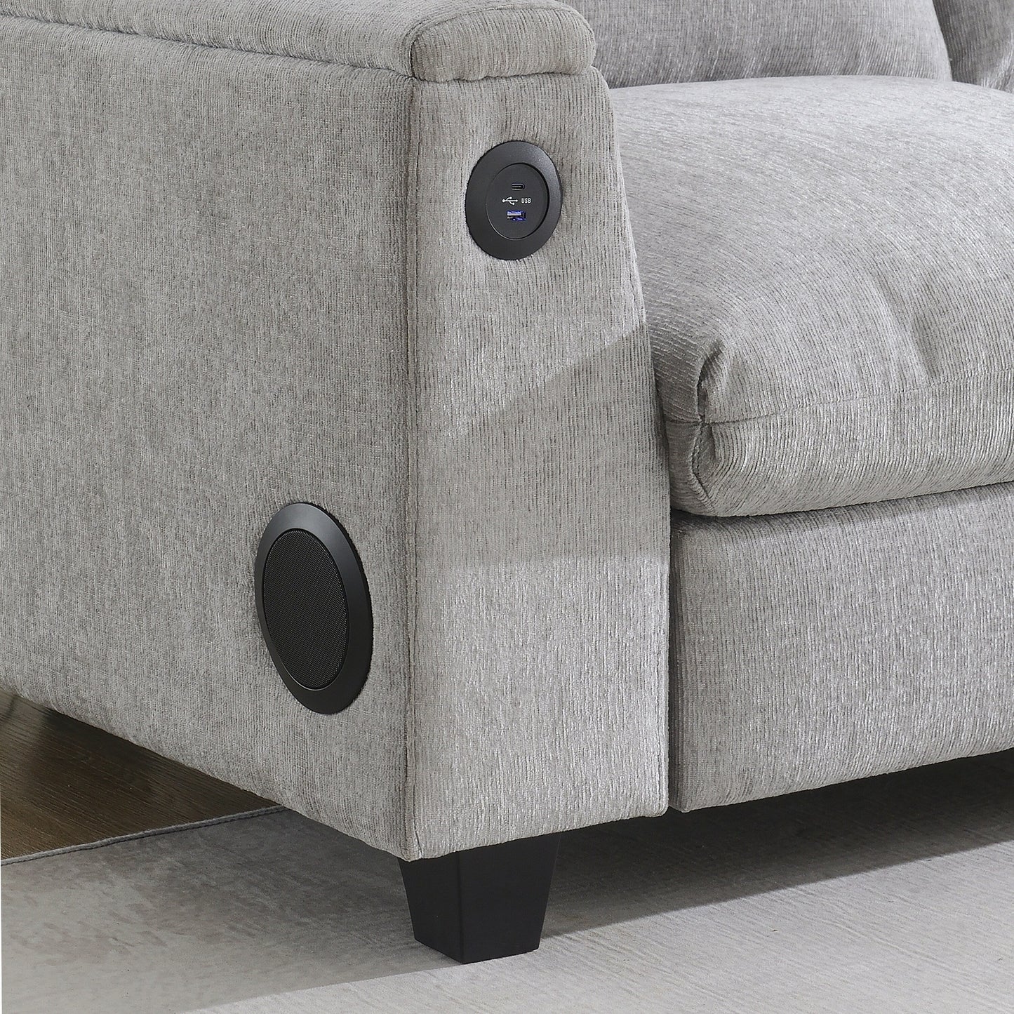 Divano componibile in ciniglia Roomfitters da 96'' x 35'' con altoparlante Bluetooth, comodo set divano a nuvola con tavolo a scomparsa, caricabatterie USB