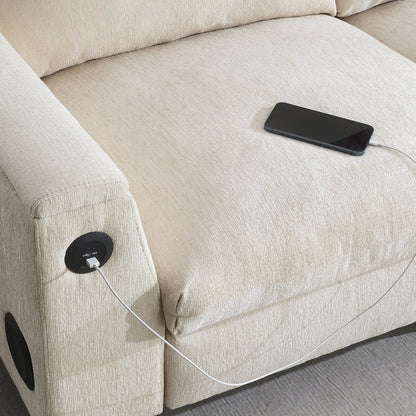 Divano componibile in ciniglia Roomfitters da 96'' x 35'' con altoparlante Bluetooth, comodo set divano a nuvola con tavolo a scomparsa, caricabatterie USB