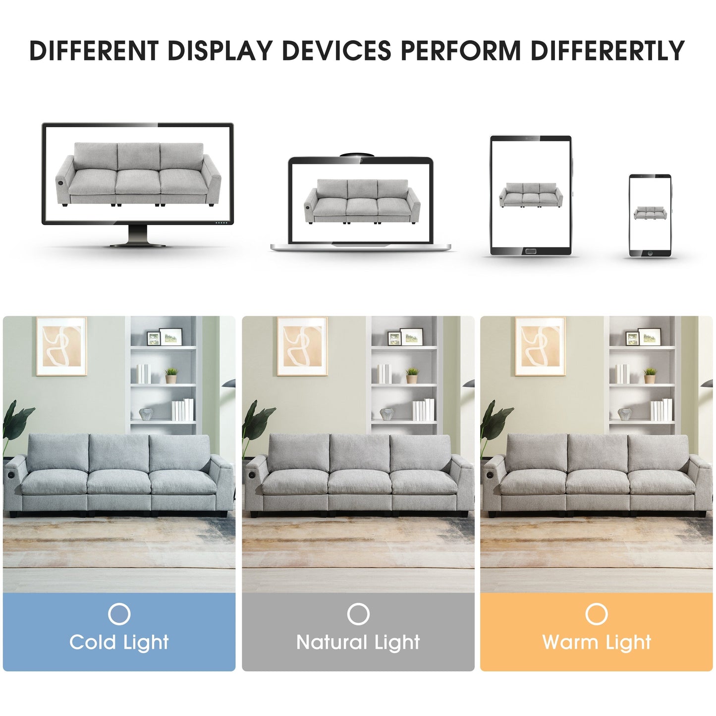 Divano componibile in ciniglia Roomfitters da 96'' x 35'' con altoparlante Bluetooth, comodo set divano a nuvola con tavolo a scomparsa, caricabatterie USB