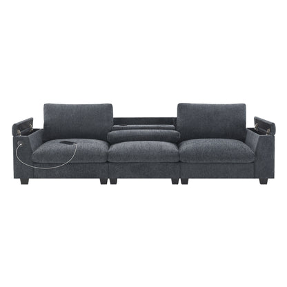 Divano componibile in ciniglia Roomfitters da 96'' x 35'' con altoparlante Bluetooth, comodo set divano a nuvola con tavolo a scomparsa, caricabatterie USB