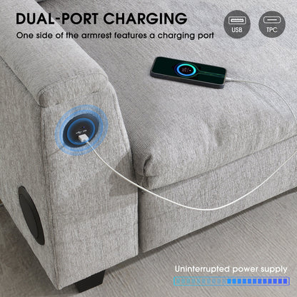 Divano componibile in ciniglia Roomfitters da 96'' x 35'' con altoparlante Bluetooth, comodo set divano a nuvola con tavolo a scomparsa, caricabatterie USB