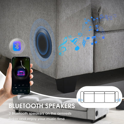 Divano componibile in ciniglia Roomfitters da 96'' x 35'' con altoparlante Bluetooth, comodo set divano a nuvola con tavolo a scomparsa, caricabatterie USB