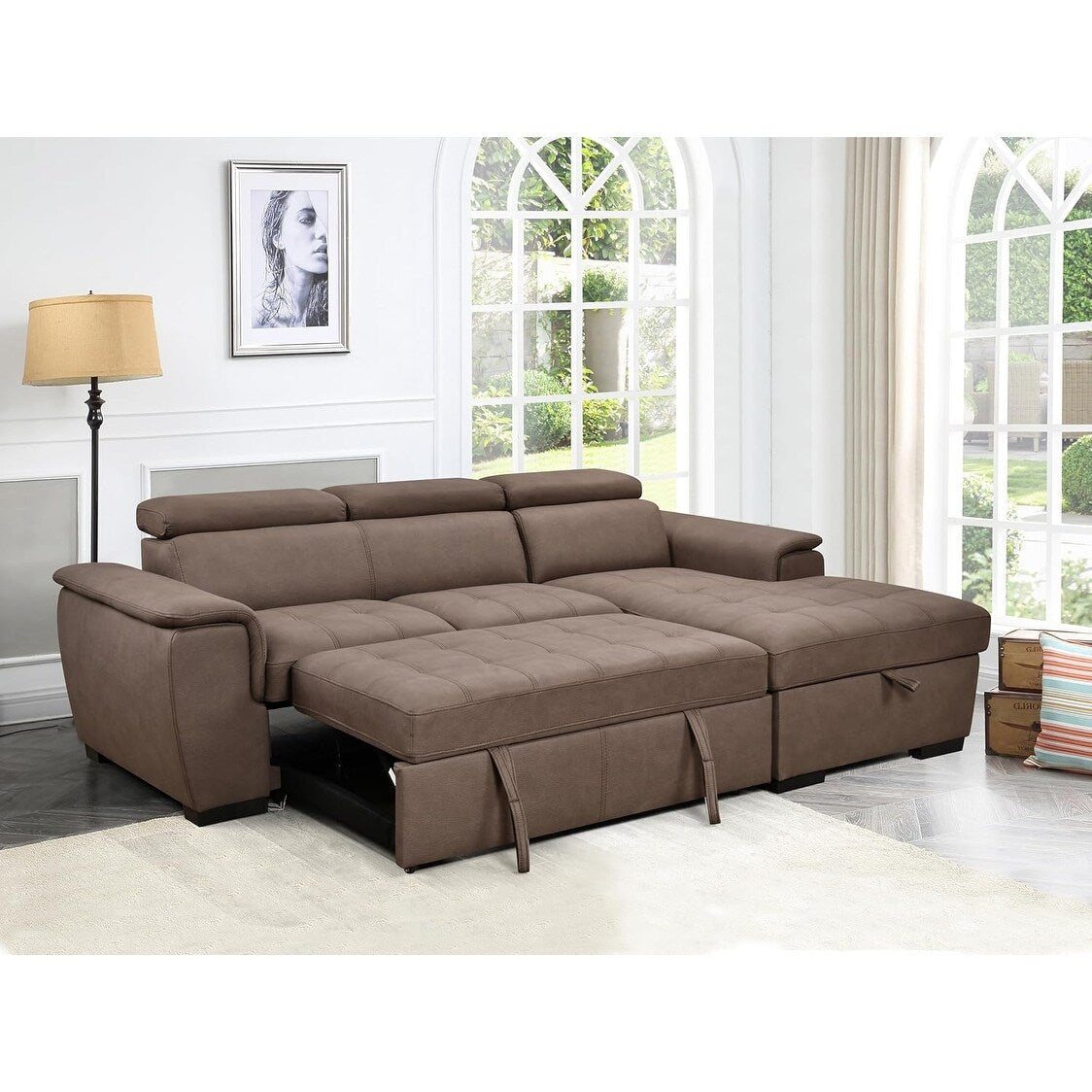 Divano componibile trasformabile Roomfitters 97 con chaise longue contenitore, poggiatesta regolabili, divano letto a L moderno