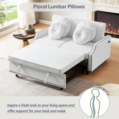 Divano letto regolabile Roomfitters con schienale imbottito con bottoni, porte USB e cuscini lombari floreali, perfetto per il soggiorno