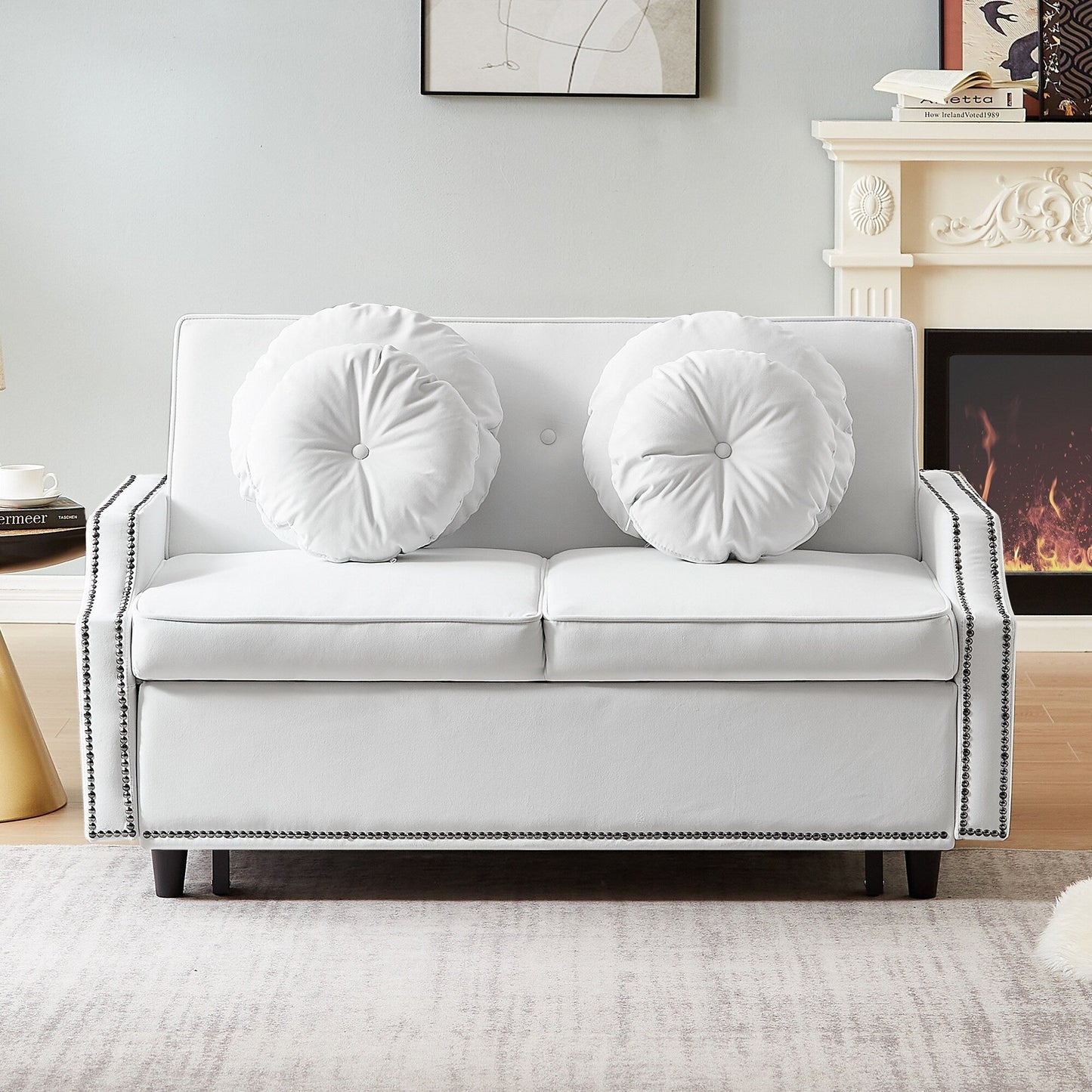 Divano letto regolabile Roomfitters con schienale imbottito con bottoni, porte USB e cuscini lombari floreali, perfetto per il soggiorno