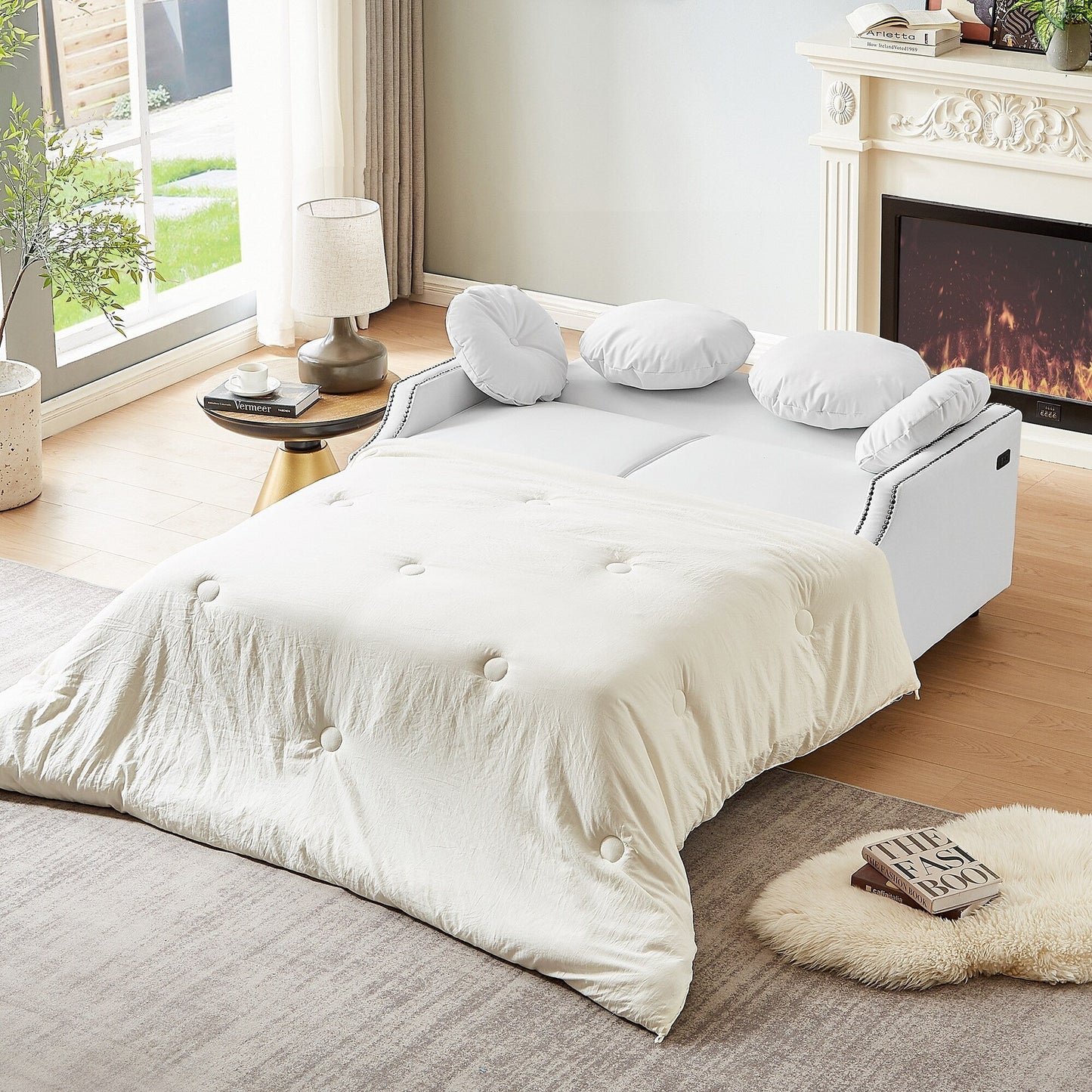 Divano letto regolabile Roomfitters con schienale imbottito con bottoni, porte USB e cuscini lombari floreali, perfetto per il soggiorno