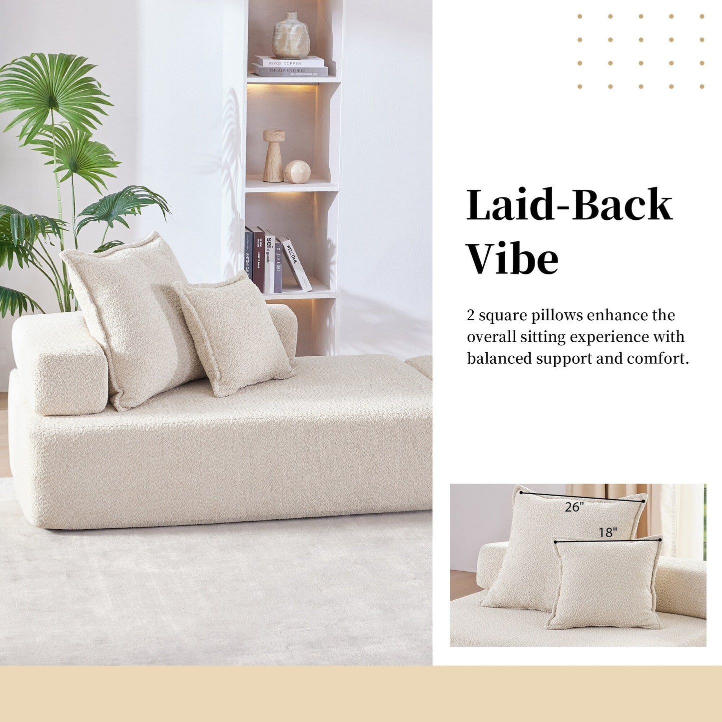 Divano modulare Roomfitters Boucle con set convertibile da 2 pezzi, divano da pavimento per soggiorno imbottito in schiuma di grandi dimensioni, beige